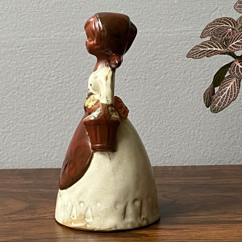 Mid-Century Japanese Ceramic Flower Girl Clay Bell 5.25" Vintage - Picture 2 of 14
